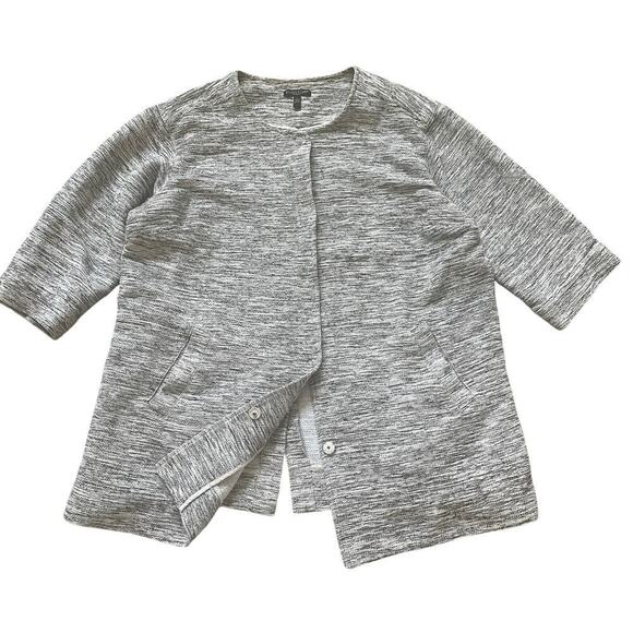 Eileen Fisher Woman 1X Jacket | Textured Knit, Gray White, Pockets, Cotton Blend - Picture 1 of 11
